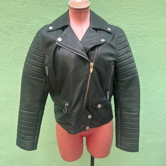 The Arrivals Rainier Zero Jacket Leather Moto Motorcycle Gray Cropped Casual M - Picture 2 of 12